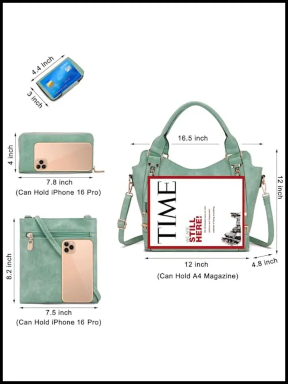 Large Hobo Crossbody Handbag Set 4pcs Soft PU Leather 9 Pockets Shoulder Bag